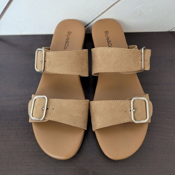 NEW Style & Co Womens 9 Tan Tempestt Wedge Sandals  Adjustable Buckles - Picture 3 of 6